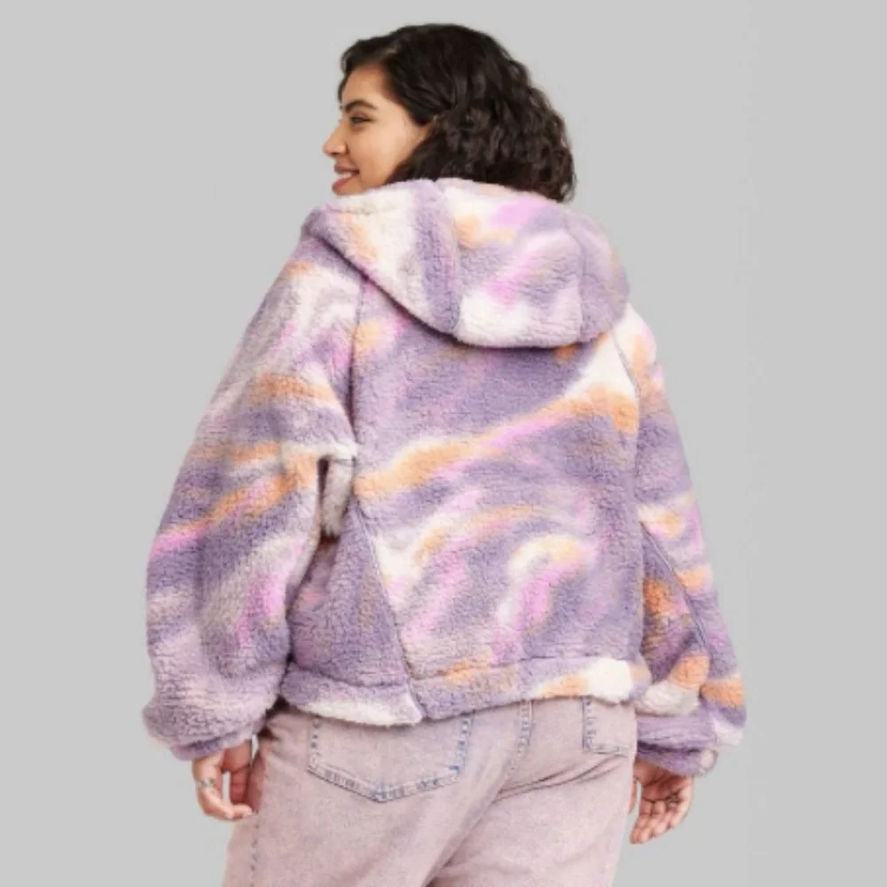 Plush Lavender Multi-Color Sherpa Zip Hoodie - Women - Picture 4 of 11